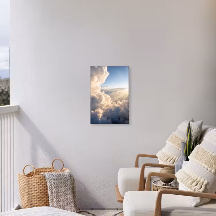 Wolken - Zonnestralen - Natuur - Wit Tuinposter op houten frame 2 cm dik klein -sfeer1