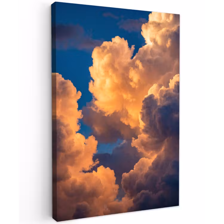 Wolken - Zonsondergang - Natuur - Oranje - Blauw Tuinposter op houten frame 2 cm dik klein -3d
