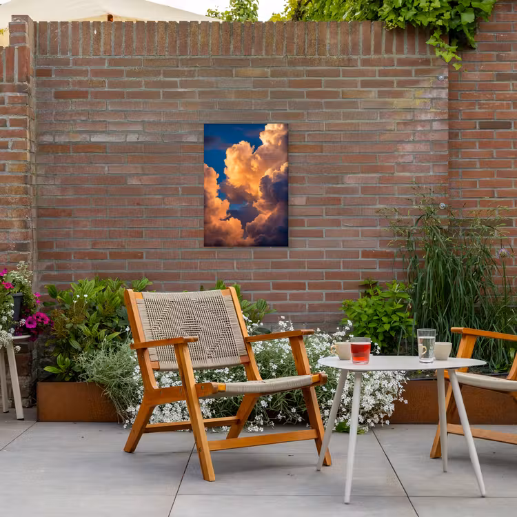 Wolken - Zonsondergang - Natuur - Oranje - Blauw Tuinposter op houten frame 2 cm dik klein -sfeer3