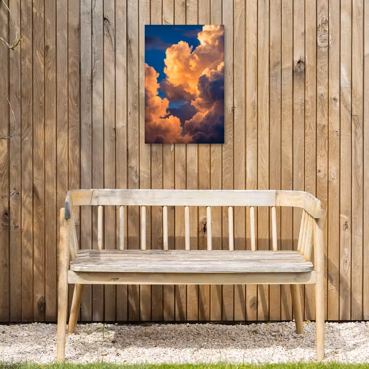 Wolken - Zonsondergang - Natuur - Oranje - Blauw Tuinposter op houten frame 2 cm dik klein -sfeer4
