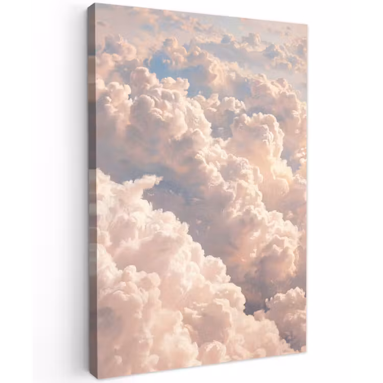 Wolken - Zonsondergang - Natuur - Pastel - Roze Tuinposter op houten frame 2 cm dik klein -3d