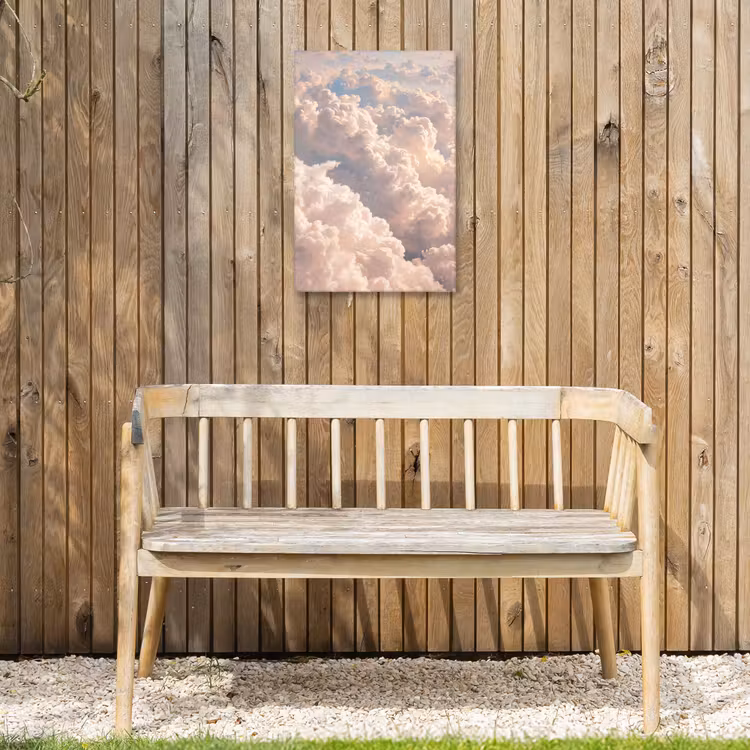 Wolken - Zonsondergang - Natuur - Pastel - Roze Tuinposter op houten frame 2 cm dik klein -sfeer4