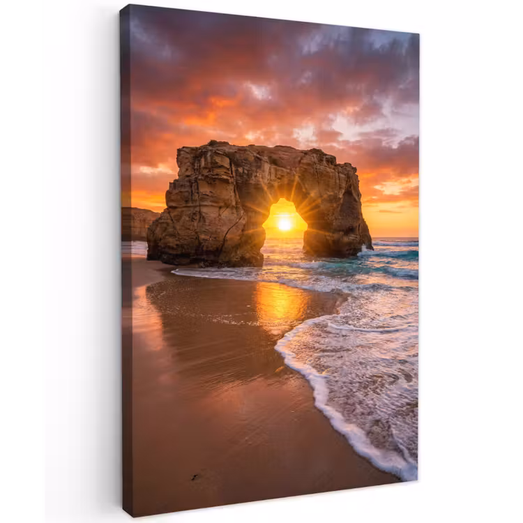 Kust - Rots - Zonsondergang - Zee - Natuur Tuinposter op houten frame 2 cm dik klein -3d