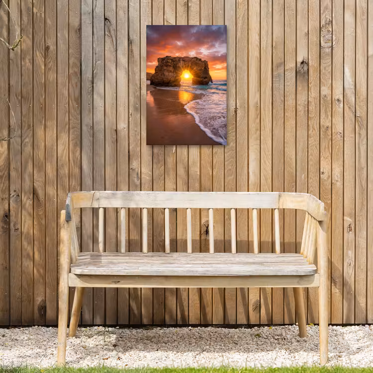 Kust - Rots - Zonsondergang - Zee - Natuur Tuinposter op houten frame 2 cm dik klein -sfeer4
