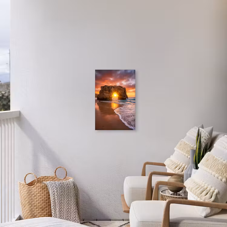 Kust - Rots - Zonsondergang - Zee - Natuur Tuinposter op houten frame 2 cm dik klein -sfeer1