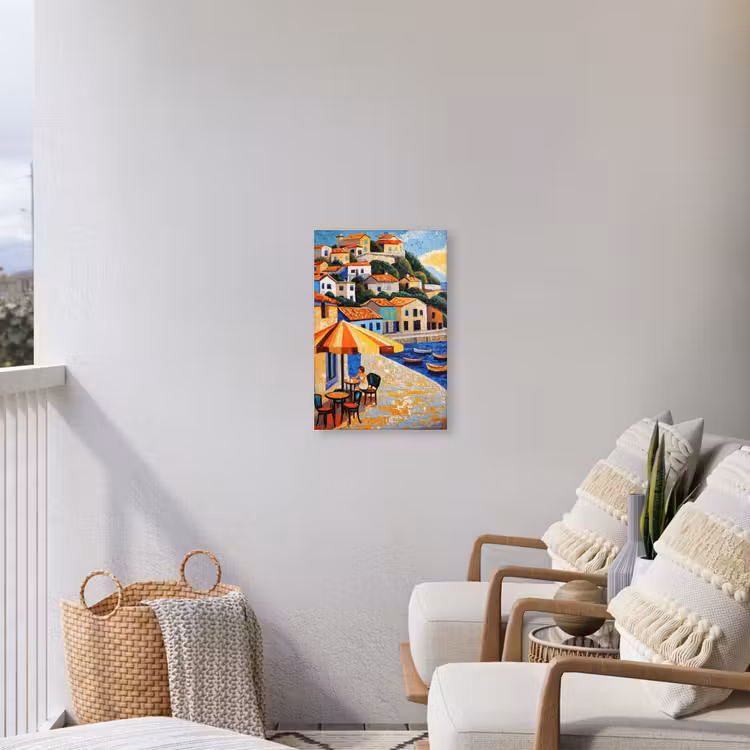 Kustdorp - Huisjes - Mozaïek - Zee Tuinposter op houten frame 2 cm dik klein -sfeer1