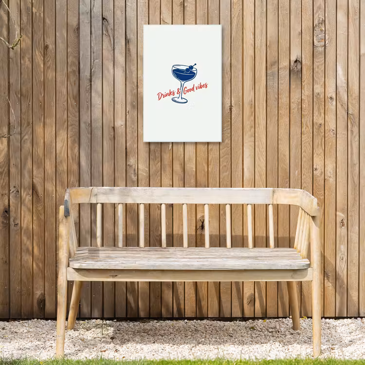 Cocktail - Glas - Illustratie - Blauw - Wit Tuinposter op houten frame 2 cm dik klein -sfeer4