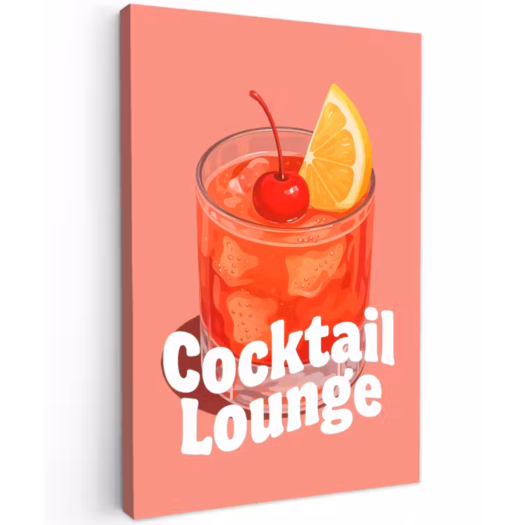 Cocktail Lounge - Glas - Koraal Tuinposter op houten frame 2 cm dik klein -3d