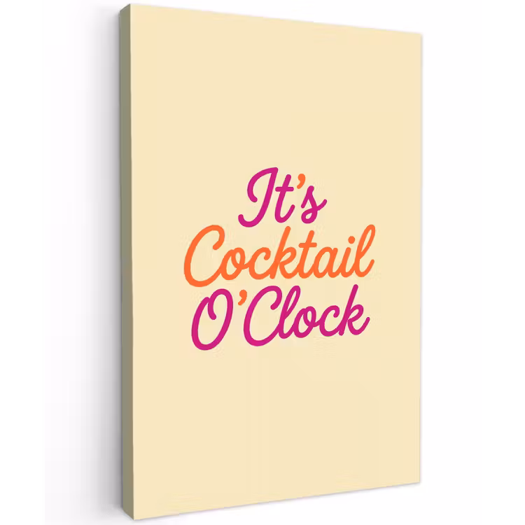 Cocktail O'Clock - Geel - Retro Tuinposter op houten frame 2 cm dik klein -3d