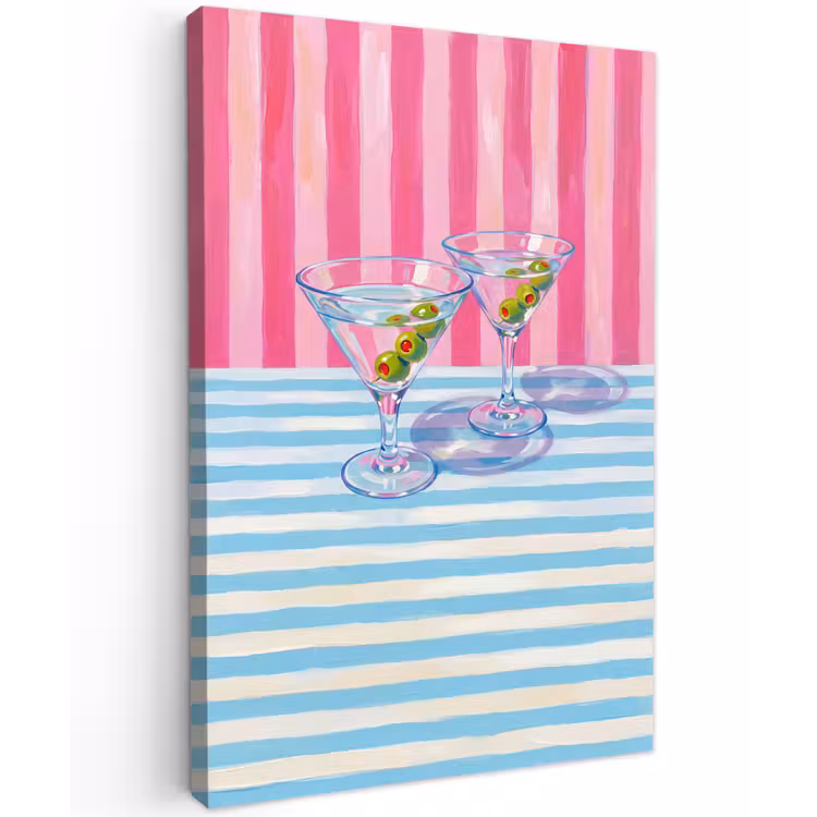 Cocktail - Olijven - Kunst - Modern - Roze Tuinposter op houten frame 2 cm dik klein -3d
