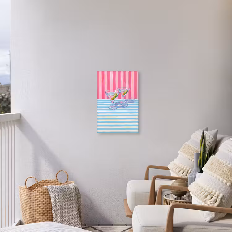 Cocktail - Olijven - Kunst - Modern - Roze Tuinposter op houten frame 2 cm dik klein -sfeer1