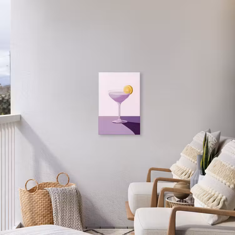 Cocktail - Paars - Minimalistisch - Citroen Tuinposter op houten frame 2 cm dik klein -sfeer1