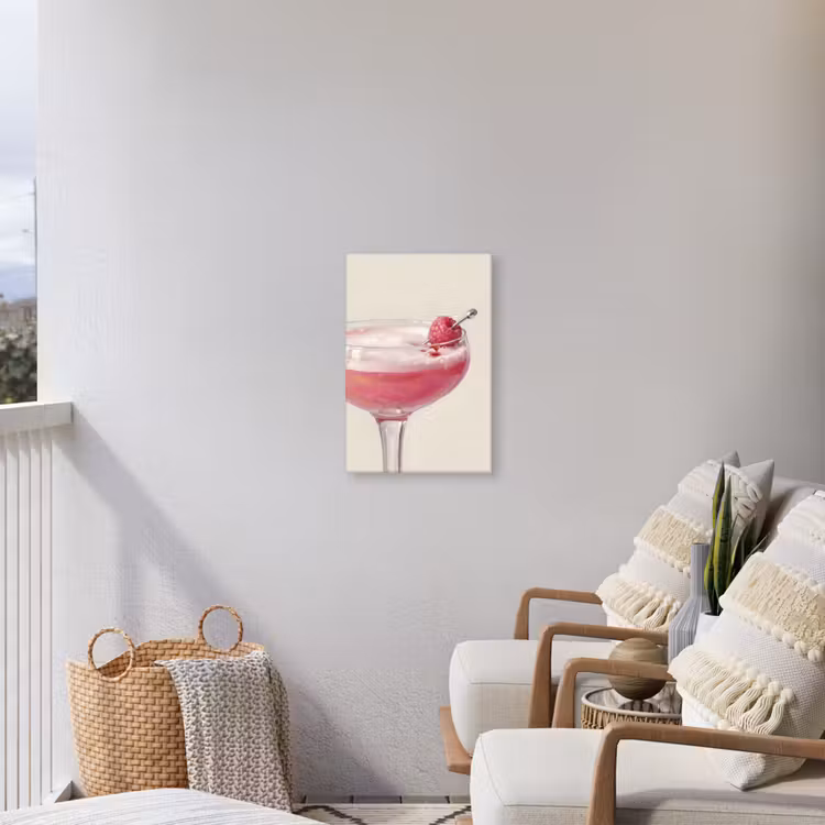Cocktail - Framboos - Drank - Modern - Roze Tuinposter op houten frame 2 cm dik klein -sfeer1
