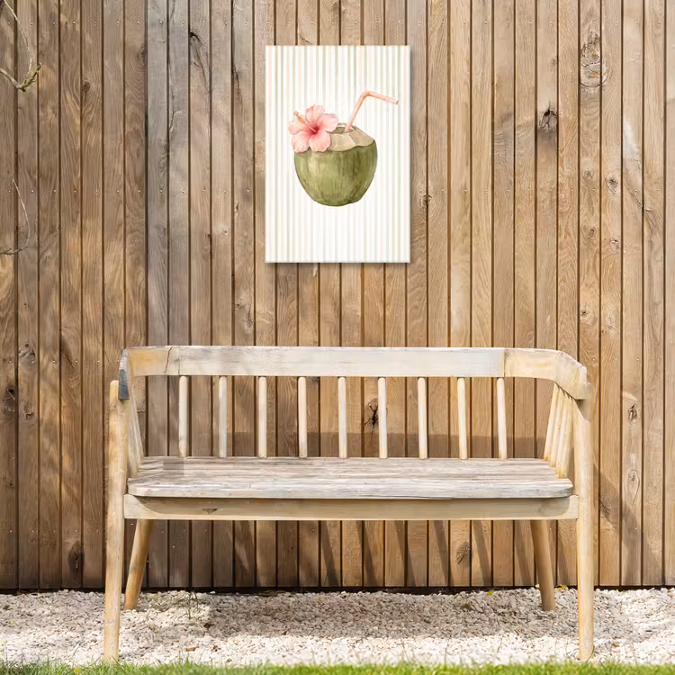 Kokosnoot - Drank - Tropisch - Illustratie - Zomer Tuinposter op houten frame 2 cm dik klein -sfeer4