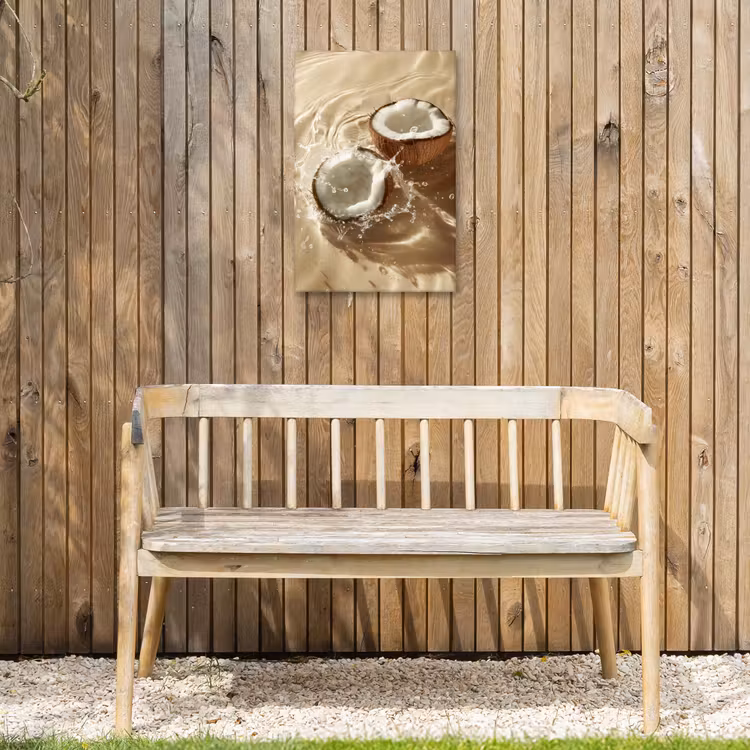 Kokosnoot - Water - Beige - Spetters Tuinposter op houten frame 2 cm dik klein -sfeer4