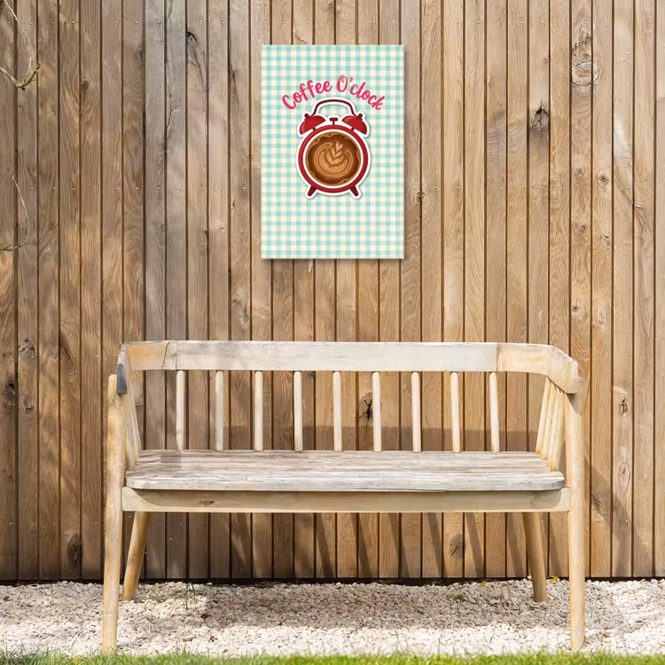 Koffie - Klok - Groen Tuinposter op houten frame 2 cm dik klein -sfeer4