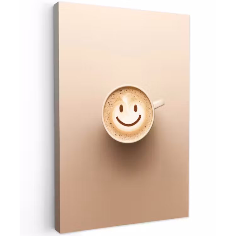 Koffie - Melkschuim - Lach - Beige Tuinposter op houten frame 2 cm dik klein -3d