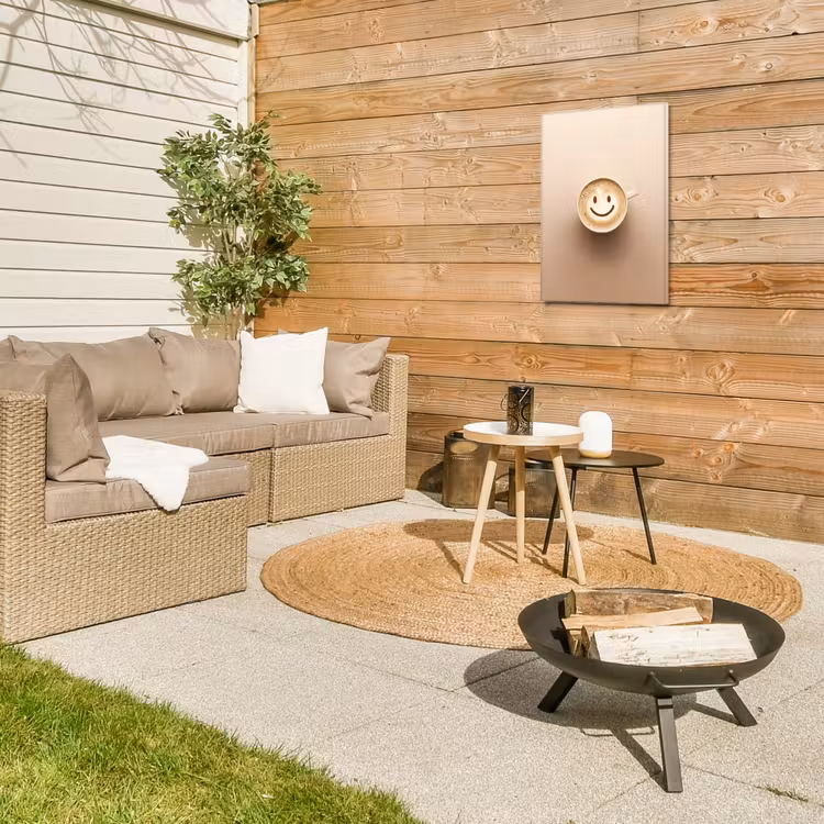 Koffie - Melkschuim - Lach - Beige Tuinposter op houten frame 2 cm dik klein -sfeer2