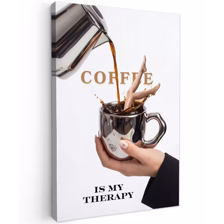 Koffie - Mok - Kan - Therapie Tuinposter op houten frame 2 cm dik klein -3d