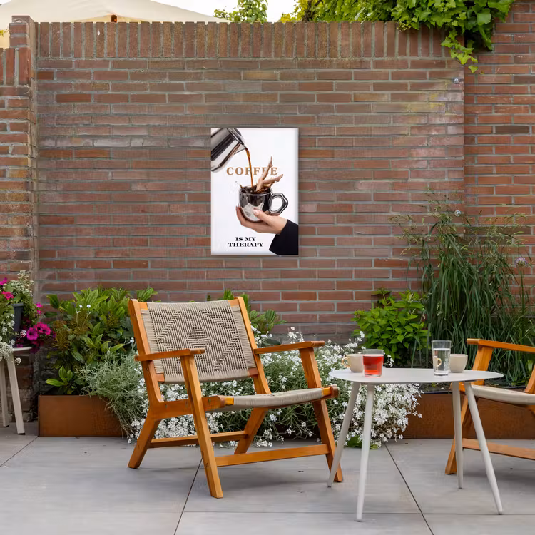 Koffie - Mok - Kan - Therapie Tuinposter op houten frame 2 cm dik klein -sfeer3