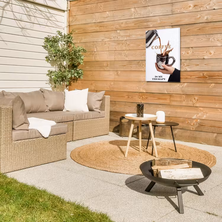Koffie - Mok - Kan - Therapie Tuinposter op houten frame 2 cm dik klein -sfeer2
