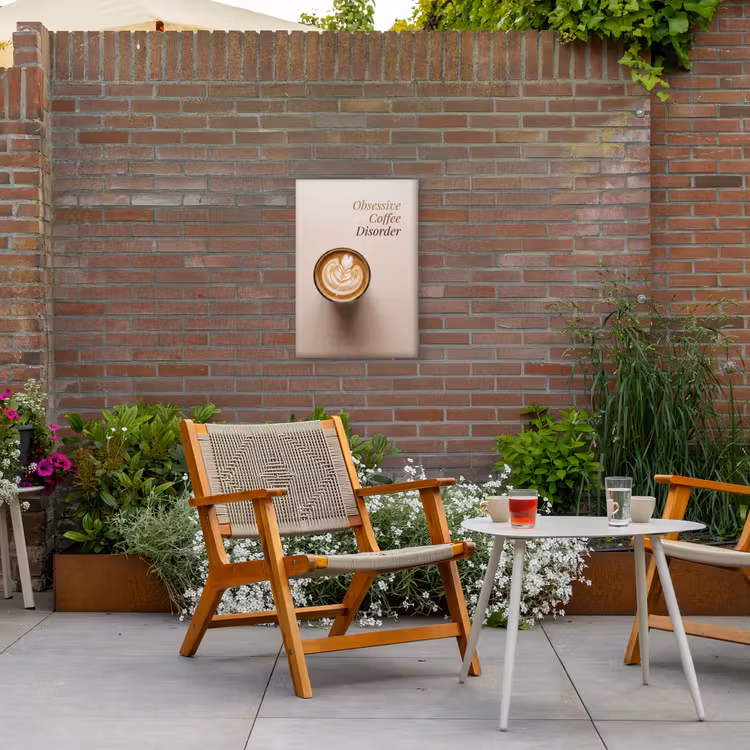 Koffie - Obessive Coffee Disorder - Beige Tuinposter op houten frame 2 cm dik klein -sfeer3