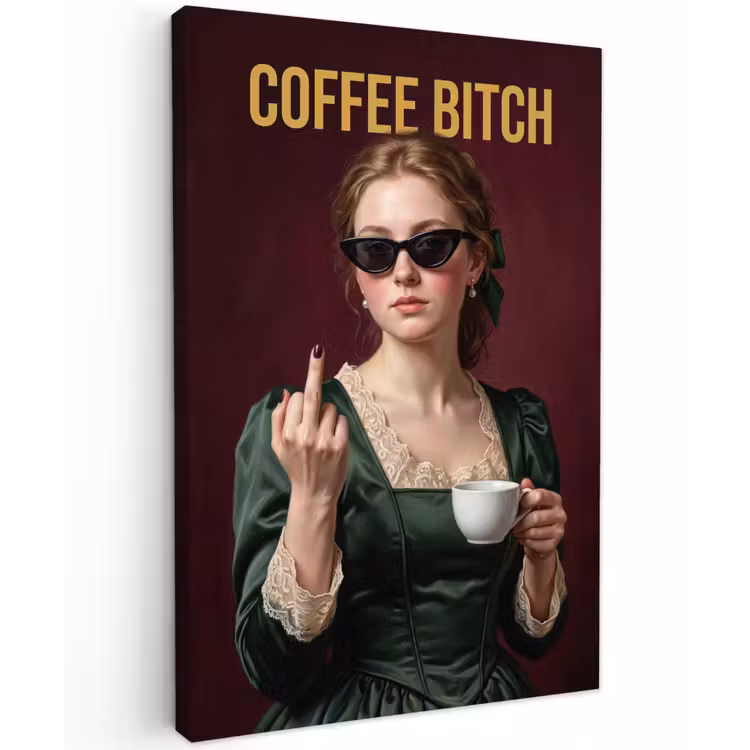 Koffie - Vrouw - Middelvinger Tuinposter op houten frame 2 cm dik klein -3d