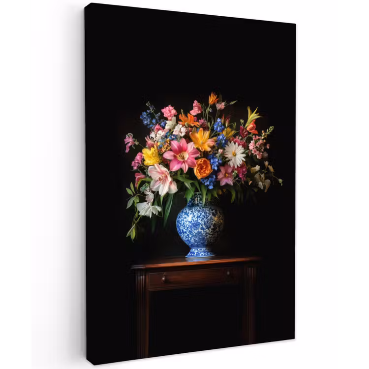 Kleur - Vaas - Bloemen - Boeket Tuinposter op houten frame 2 cm dik klein -3d