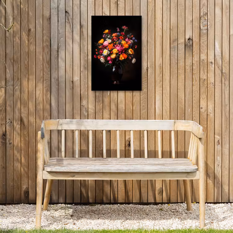 Kleurrijk - Boeket - Vaas - Donkerbruin Tuinposter op houten frame 2 cm dik klein -sfeer4