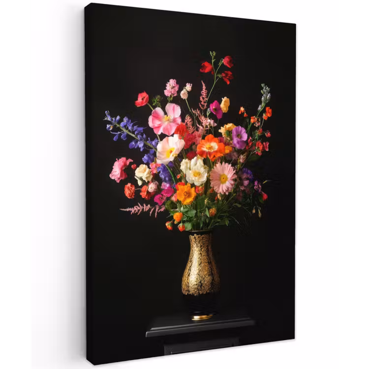 Kleurrijk - Boeket - Vaas - Goud Tuinposter op houten frame 2 cm dik klein -3d