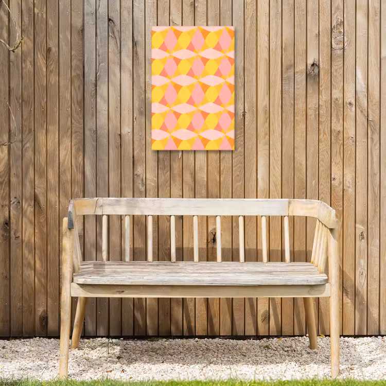 Kleurrijk - Ruitpatroon - Bladvormen Tuinposter op houten frame 2 cm dik klein 841 -sfeer4