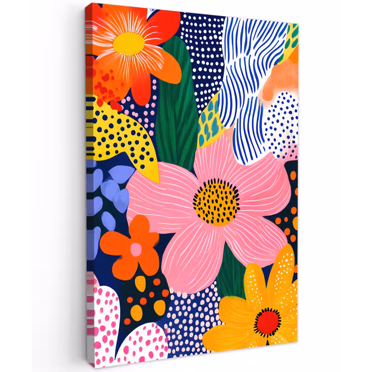 Kleurrijk - Bloemen - Abstract - Stippen Tuinposter op houten frame 2 cm dik klein -3d