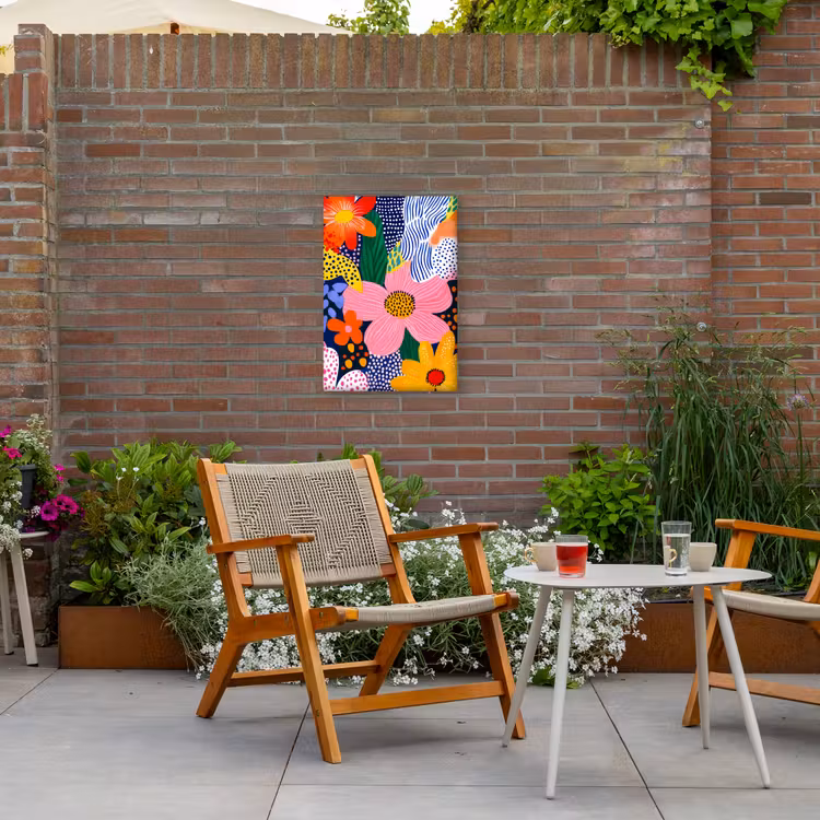 Kleurrijk - Bloemen - Abstract - Stippen Tuinposter op houten frame 2 cm dik klein -sfeer3