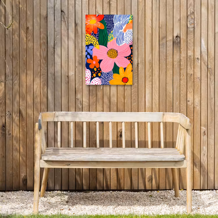 Kleurrijk - Bloemen - Abstract - Stippen Tuinposter op houten frame 2 cm dik klein -sfeer4