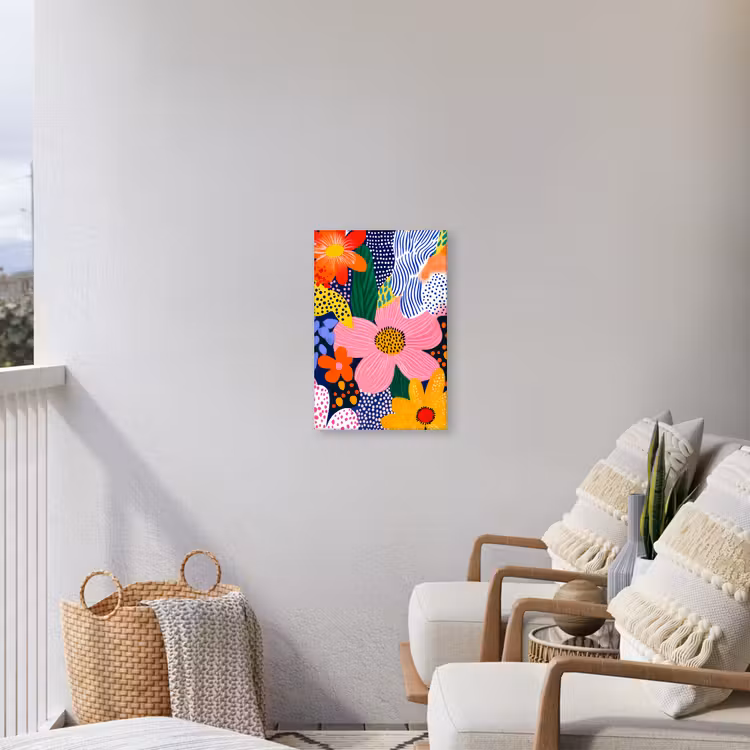 Kleurrijk - Bloemen - Abstract - Stippen Tuinposter op houten frame 2 cm dik klein -sfeer1