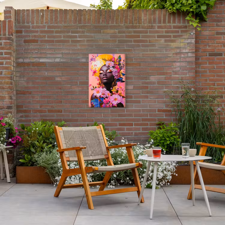 Kleurrijk - Bloemen - Vrouw - Zon Tuinposter op houten frame 2 cm dik klein -sfeer3