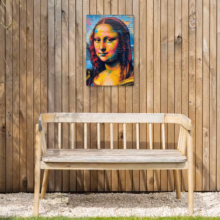 Kleurrijke Mona Lisa Tuinposter op houten frame 2 cm dik klein -sfeer4