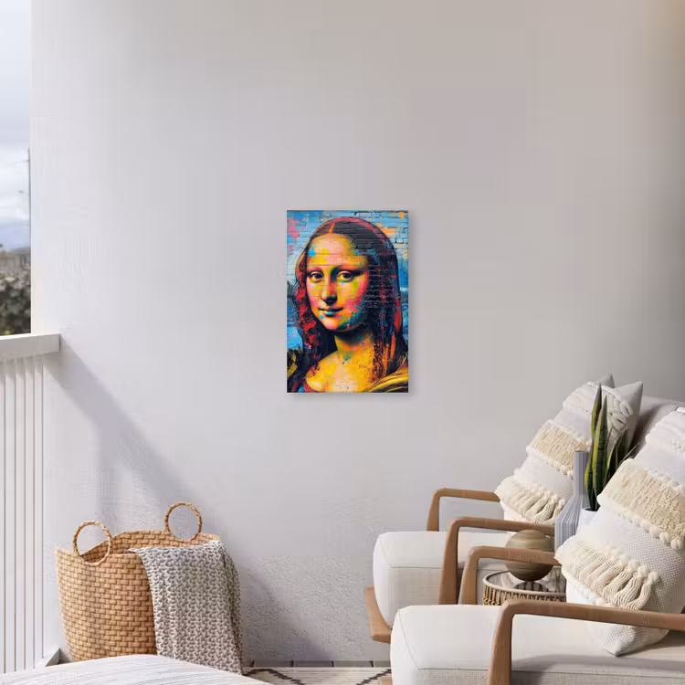 Kleurrijke Mona Lisa Tuinposter op houten frame 2 cm dik klein -sfeer1