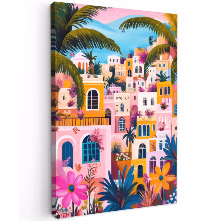 Kleurrijk - Roze - Oranje - Geel - Bloemen Tuinposter op houten frame 2 cm dik klein -3d