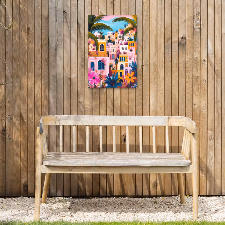 Kleurrijk - Roze - Oranje - Geel - Bloemen Tuinposter op houten frame 2 cm dik klein -sfeer4