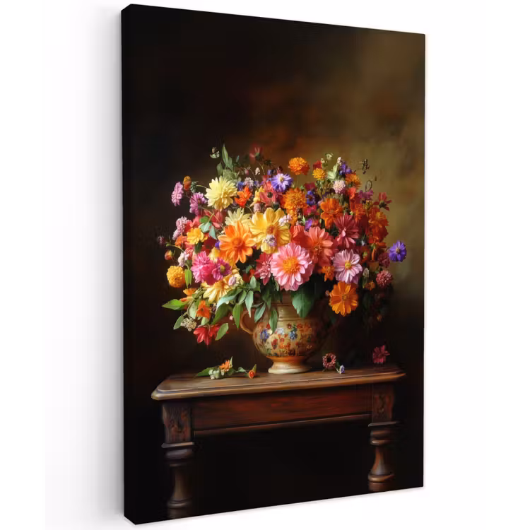 Kleuren - Boeket - Vaas - Hout Tuinposter op houten frame 2 cm dik klein -3d