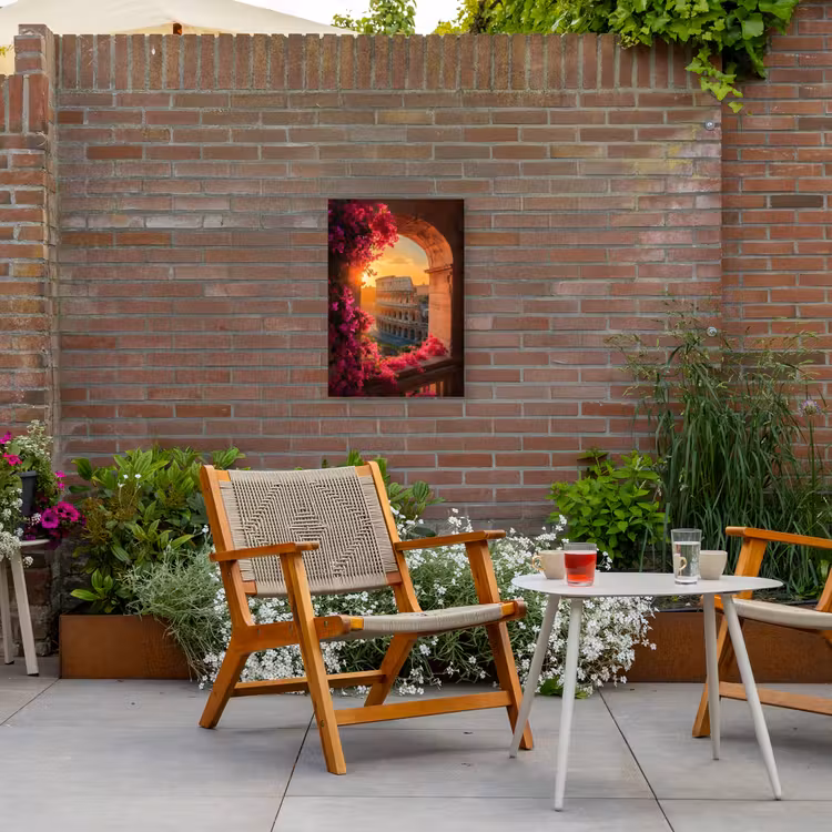 Colosseum - Rome - Roze Bloemen Tuinposter op houten frame 2 cm dik klein -sfeer3