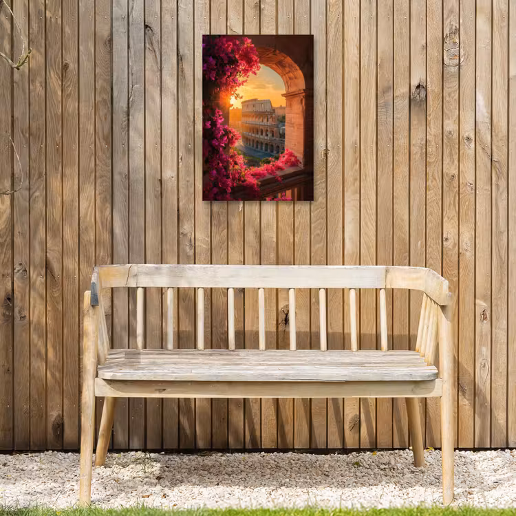 Colosseum - Rome - Roze Bloemen Tuinposter op houten frame 2 cm dik klein -sfeer4