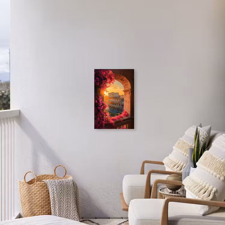 Colosseum - Rome - Roze Bloemen Tuinposter op houten frame 2 cm dik klein -sfeer1
