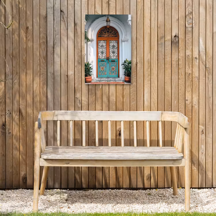 Zuilen - Sierlijke - Deur - Blauw Tuinposter op houten frame 2 cm dik klein -sfeer4