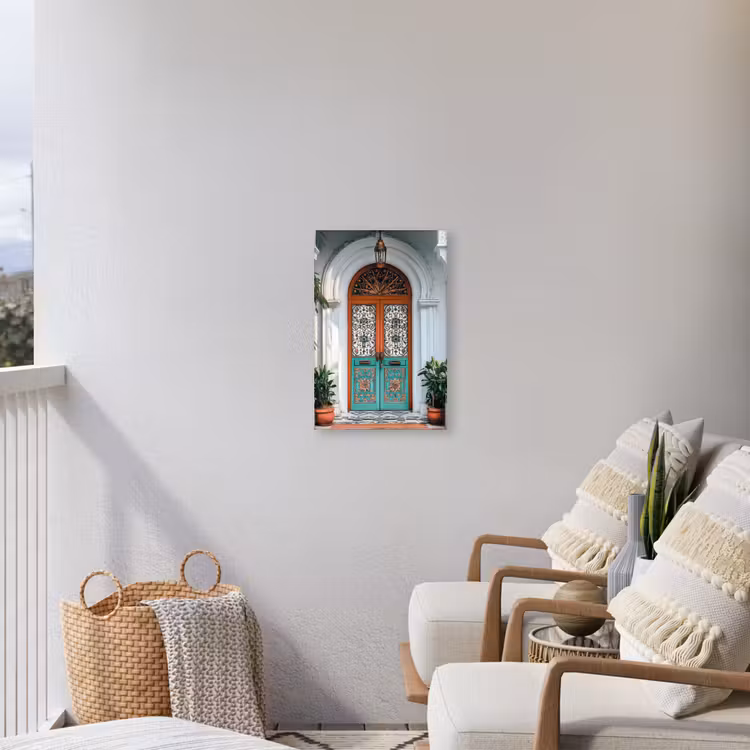 Zuilen - Sierlijke - Deur - Blauw Tuinposter op houten frame 2 cm dik klein -sfeer1