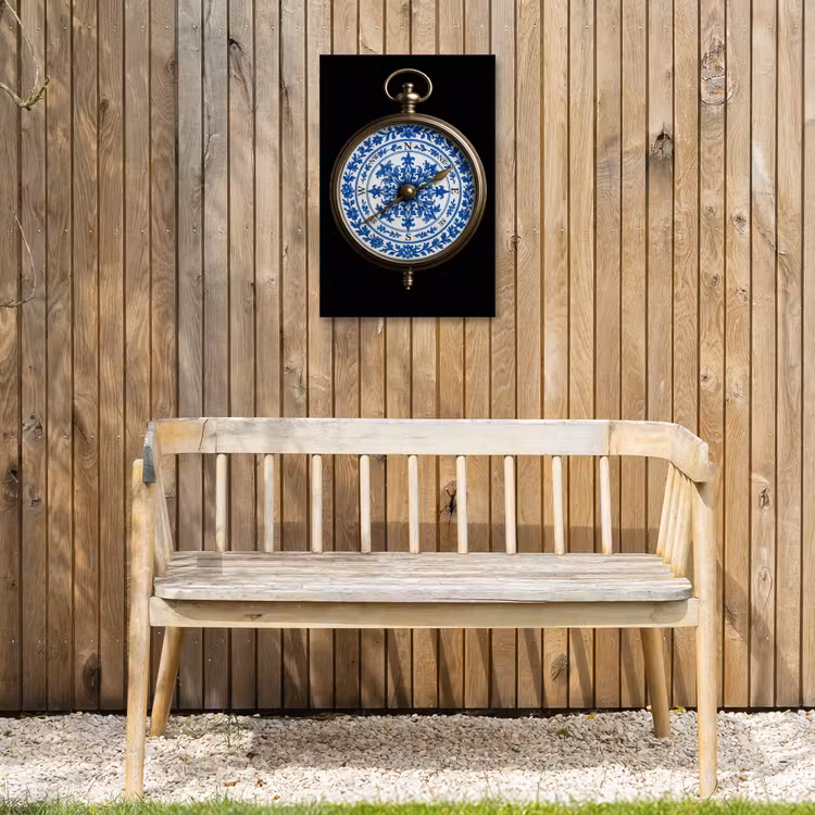 Kompas - Delfts blauw - Zwart Tuinposter op houten frame 2 cm dik klein -sfeer4
