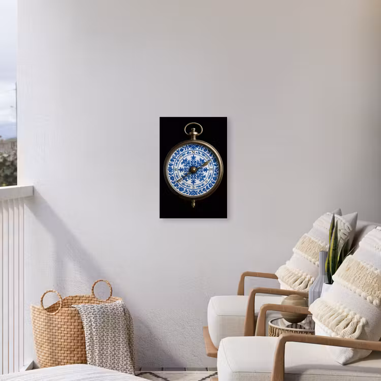 Kompas - Delfts blauw - Zwart Tuinposter op houten frame 2 cm dik klein -sfeer1