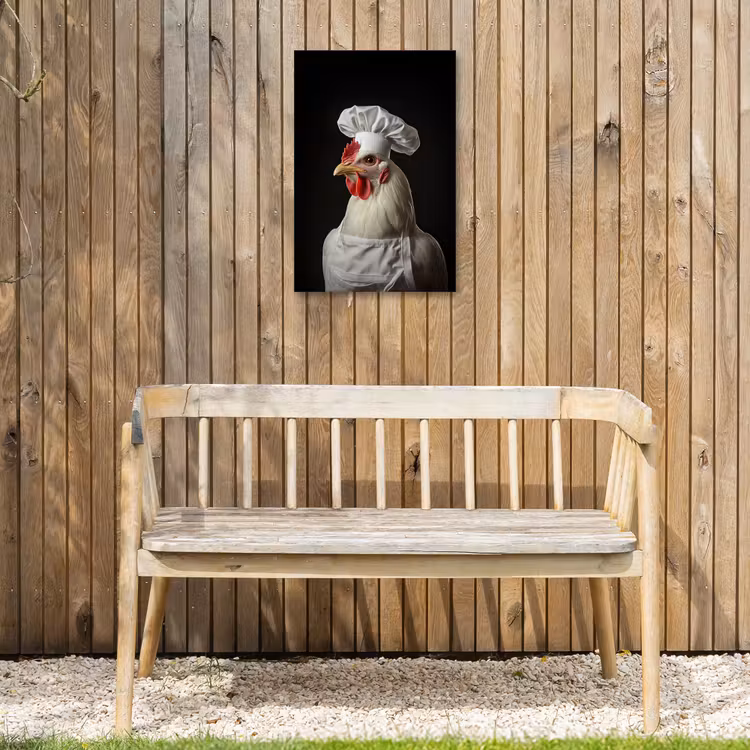 Kok - Rood - Kip Tuinposter op houten frame 2 cm dik klein -sfeer4