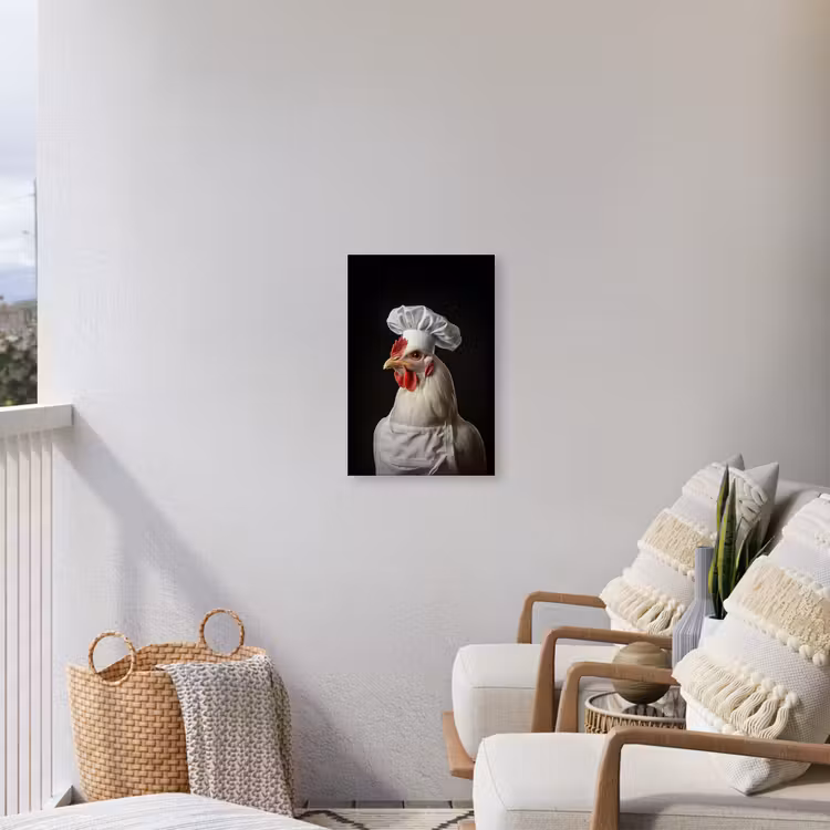 Kok - Rood - Kip Tuinposter op houten frame 2 cm dik klein -sfeer1